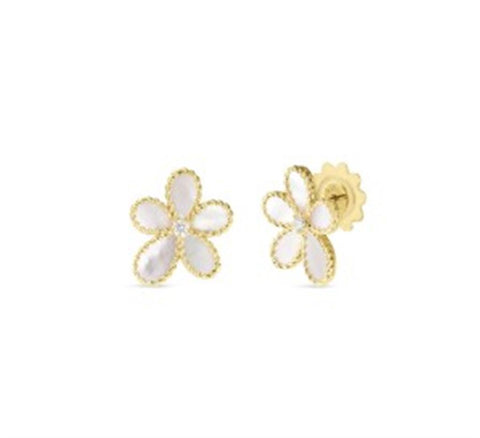 Roberto Coin 18k Yellow Gold Jasimine Diamond & Mother-of-Pearl Flower Earrings - .07cttw