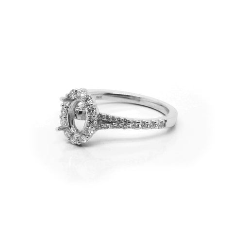 14k White Gold Oval Diamond Halo Semi-Mount Engagement Ring