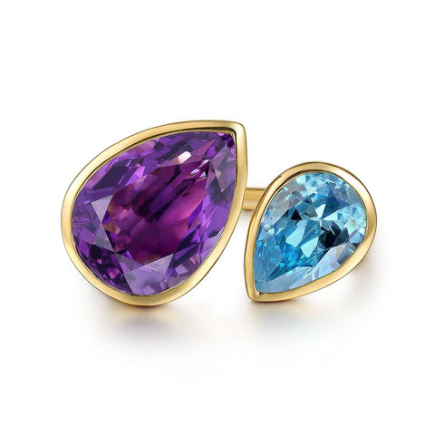 Gabriel & Co. 14k Yellow Gold Open Blue Topaz & Amethyst Ring