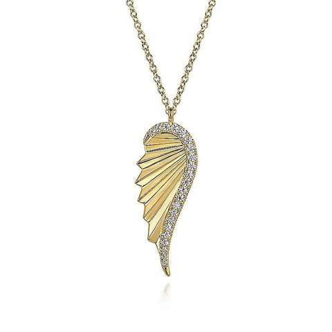 Gabriel & Co. 14K Yellow Gold Diamond Cut Wing Shape Pendant Necklace