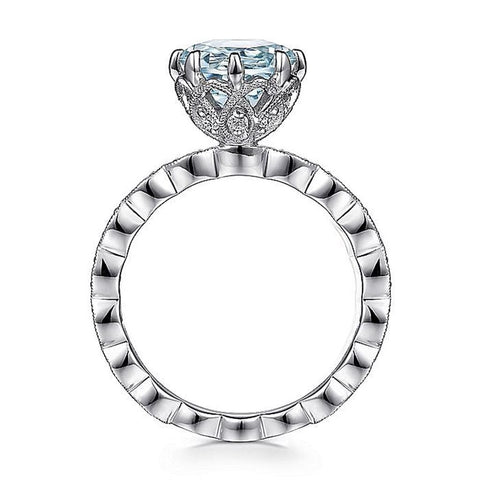 Gabriel & Co Liza Vintage Inspired 14k White Gold Diamond & Aquamarine Ring