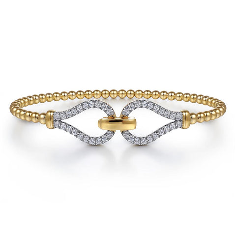 Gabriel & Co. 14k Yellow Gold Bujukan Bead & Diamond Bangle Bracelet -.75cttw