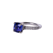 18k White Gold 2.99ct Tanzanite Cushion Cut & Diamond Ring
