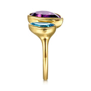 Gabriel & Co. 14k Yellow Gold Open Blue Topaz & Amethyst Ring
