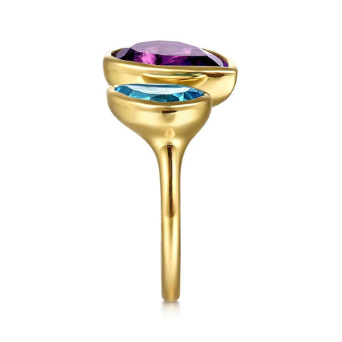 Gabriel & Co. 14k Yellow Gold Open Blue Topaz & Amethyst Ring