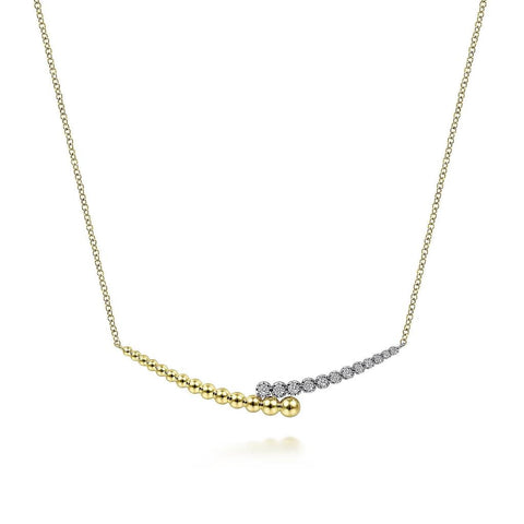 Gabriel & Co. 14K Yellow Gold Diamond By-Pass & Bujukan Bead Curved Bar Necklace