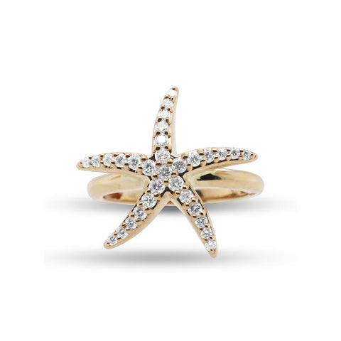 14K Yellow Gold & Diamond Starfish Ring - 0.46cttw