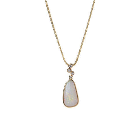 18k Yellow Gold Bezel Set Opal & Diamond Necklace