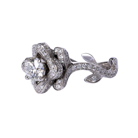 14k White Gold & Diamond Flower-Shaped Ring