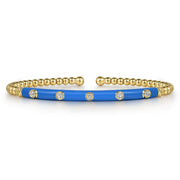 Gabriel & Co. 14k Yellow Gold Blue Enamel & Diamond Bujukan Bangle - .15cttw
