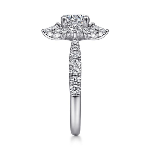 Gabriel & Co Astor - Unique 14K White Gold Round Halo Diamond Engagement Ring