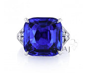 Platinum 18.15ct Cushion Cut Sapphire & Diamond Ring - 20.58cttw
