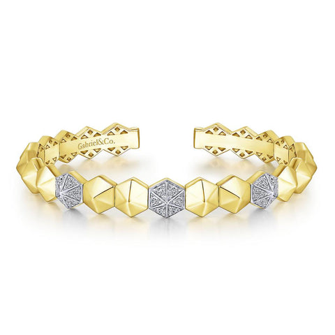 Gabriel & Co. 14k Yellow Gold Hexagonal Pyramid & Pave Diamond Split Bangle - .25cttw