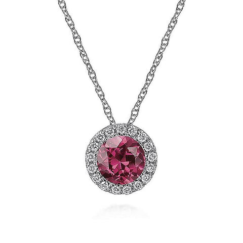 Gabriel & Co. 14k White Gold Diamond Halo Pink Tourmaline Pendant Necklace