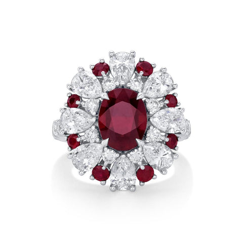 18k White Gold 3.01ct Oval Cut Ruby & Diamond Ring