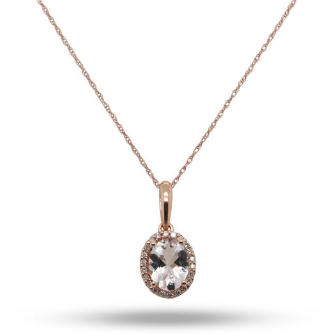14k Rose Gold Morganite & Diamond  Necklace