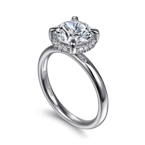 Gabriel & Co. Symphony -14K White Gold Round Hidden Halo Diamond and 2.2mm Plain Shank