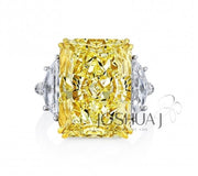 Platinum & 18k Yellow Gold Radiant Cut Yellow Diamond 3-Stone Ring - 18.85cttw