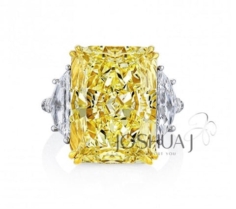 Platinum & 18k Yellow Gold Radiant Cut Yellow Diamond 3-Stone Ring - 18.85cttw