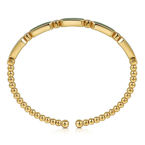 Gabriel & Co. 14k Yellow Gold Diamond and Malachite Bujukan Bangle Bracelet