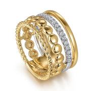 Gabriel & Co. 14K White and Yellow Gold Diamond Rope Easy Stackable Ring