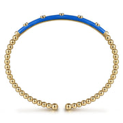 Gabriel & Co. 14k Yellow Gold Blue Enamel & Diamond Bujukan Bangle - .15cttw