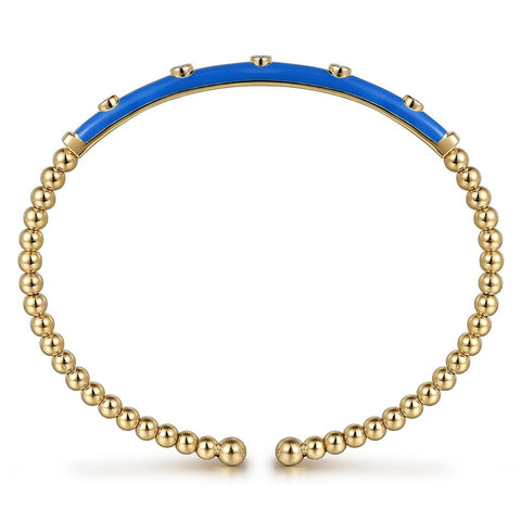 Gabriel & Co. 14k Yellow Gold Blue Enamel & Diamond Bujukan Bangle - .15cttw