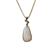 18k Yellow Gold Bezel Set Opal & Diamond Necklace