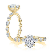 14k White Gold Solitaire Ring w/Alternating Marquise & Round Diamonds