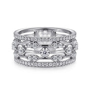 Gabriel & Co 14k White Gold Wide Five Row Diamond Station Ring - .75cttw