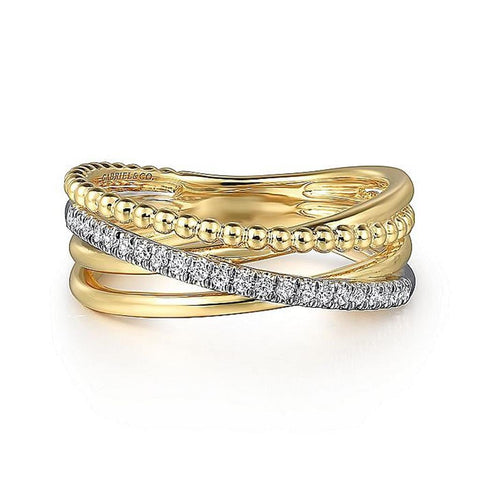 Gabriel & Co. 14K White and Yellow Gold Diamond Criss Cross Bujukan Ladies Ring
