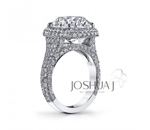 Platinum 7.09ct Cushion Cut Diamond Halo Ring - 9.24cttw