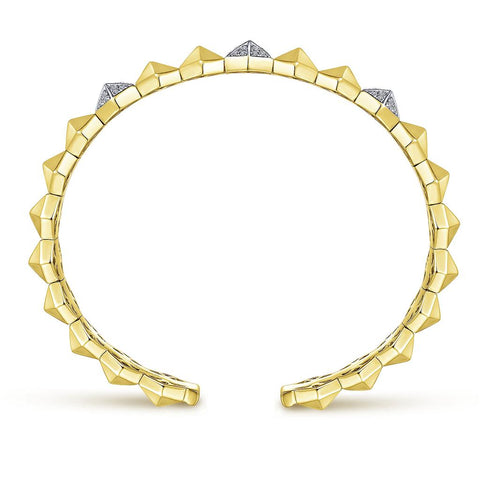 Gabriel & Co. 14k Yellow Gold Hexagonal Pyramid & Pave Diamond Split Bangle - .25cttw
