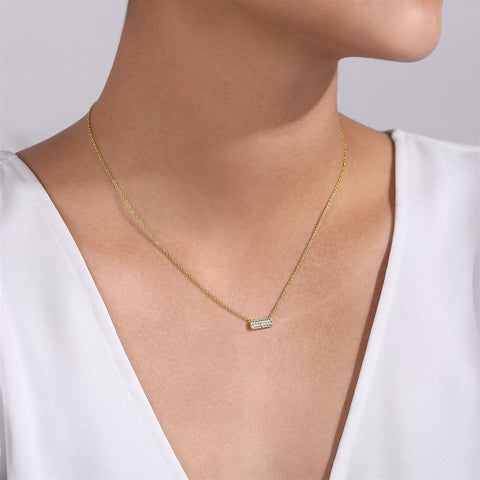Gabriel & Co. 14k Yellow Gold Ractangle Diamond Pendant Necklace - .18cttw