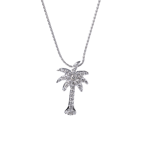 14k White Gold Diamond Palm Tree Necklace - .40cttw