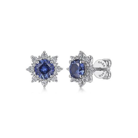 Gabriel & Co 14K White Gold Diamond and Blue Sapphire Starburst Stud Earrings