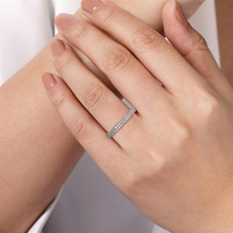 14K White Gold Double Row Diamond Band - .32cttw