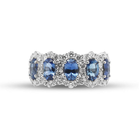 14k White Gold Diamond Halo & Blue Sapphire Ring