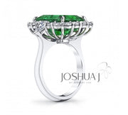 Platinum 8.59ct Emerald & Diamond Halo Ring - 10.88cttw
