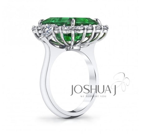 Platinum 8.59ct Emerald & Diamond Halo Ring - 10.88cttw