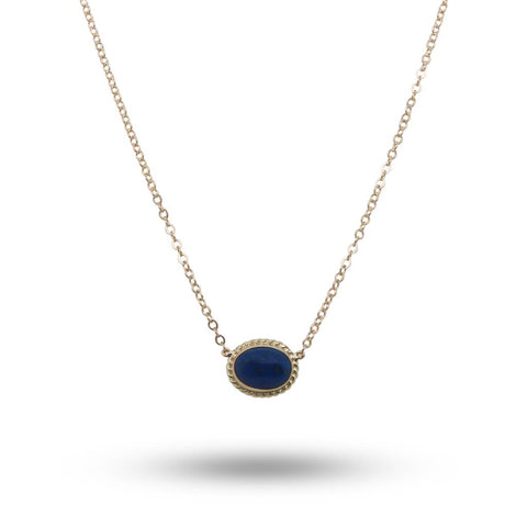 14K Yellow Gold  Oval Lapis Necklace