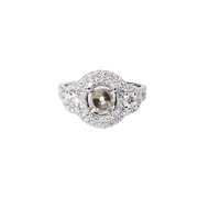 14k White Gold Diamond Double Halo Engagement Ring Mounting - 1.03cttw