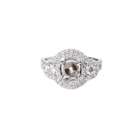 14k White Gold Diamond Double Halo Engagement Ring Mounting - 1.03cttw