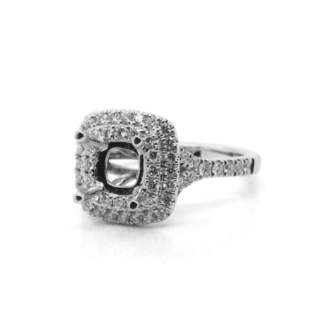 18k White Gold Semi-Mount Engagement Ring w/Diamond Shank - 0.71cttw