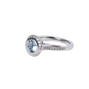 14k White Gold Aquamarine & Diamond Halo Ring