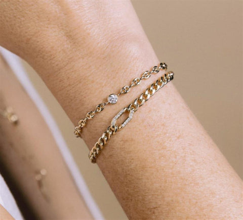 Zoe Chicco 14k Yellow Gold Bezel-Set Diamond Station Anchor Chain