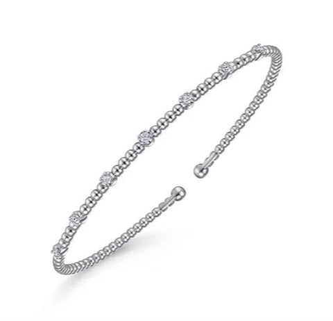 Gabriel & Co. 14k White Gold Bujukan Bead & Diamond Station Split Cuff Bangle Bracelet - .21cttw