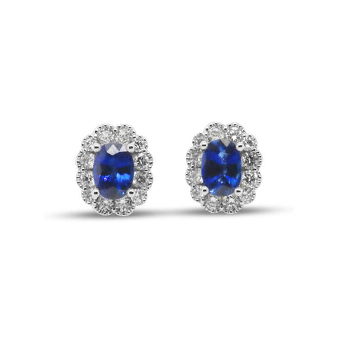 14k White Gold Diamond & Blue Sapphire Stud Earrings