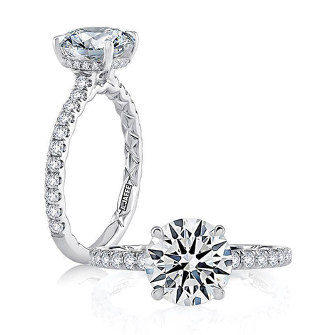 14k White Gold Diamond band and Hidden Halo Engagement Ring Mounting