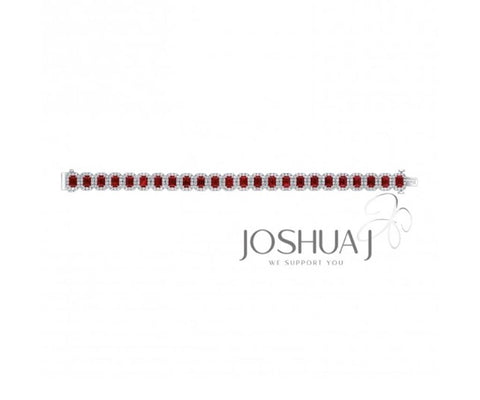 18k White Gold Emerald Cut Ruby & Diamond Halo Bracelet - 16.64cttw